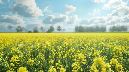 Fototapeta premium Blooming Beauty Vibrant Canola Field with Pristine Irrigation System