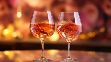 Two Glasses of Rose Wine on a Table
