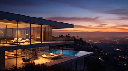 Fototapeta premium Twilight Grandeur over the City Lights