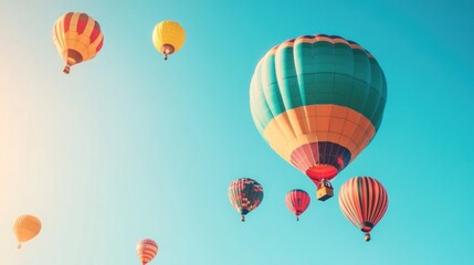 Obraz premium Hot Air Balloons Soaring Through a Clear Blue Sky