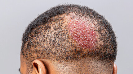 Close-Up View of a Person's Head with a Unique Hairstyle and Vibrant Color Accents