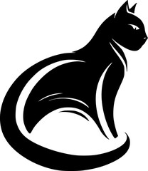 Obraz premium A black and white minimalist cat silhouette, showing only the essential shape of the body and tail, conveying elegance and mystery.