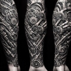 arm engine tattoo on the black background 