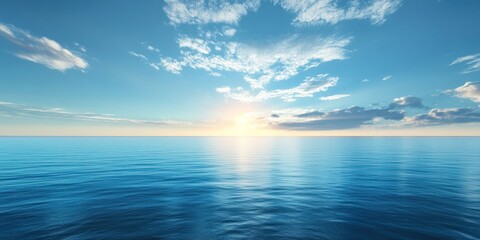Obraz premium A serene horizon background with a wide, open sky meeting a calm, distant sea, creating a tranquil and expansive view.