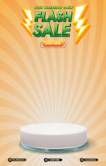 flash sale discount portait template banner with blank space 3d podium for social media post product sale with abstract gradient orange background design 16