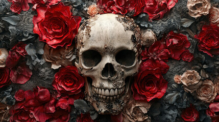 Skull surrounded by intricate floral lace