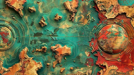 Vintage navigation map with retro style illustration cartographer asset