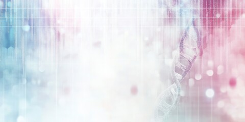 A clean background featuring subtle DNA sequences and genetic codes.