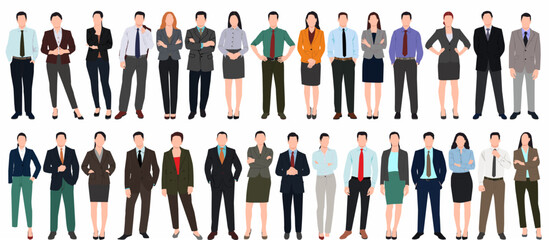 Set of business people standing in a large group.