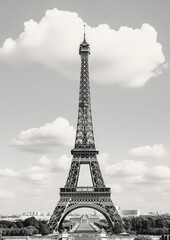 The Eiffel Tower with a vintage black and white.  filter
