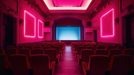 Fototapeta premium Empty Movie Theater with Neon Lights