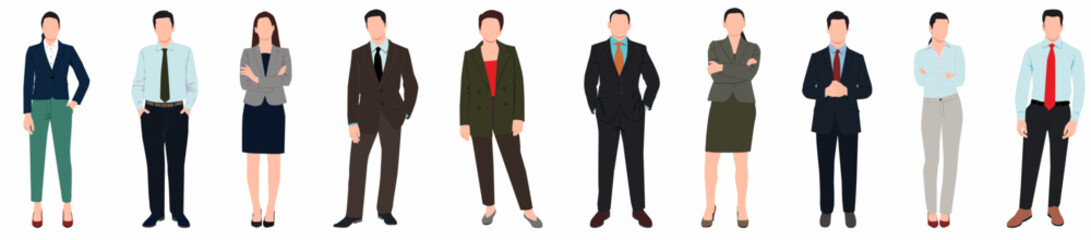 Group of business man and woman vector illustration set