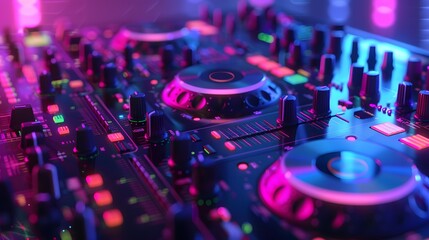 Obraz premium DJ set with neon colors and bokeh effect, futuristic vibe and beautiful mind style