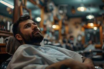 Relaxing Moment at the Barber Shop: A Man Enjoys His Grooming Experience