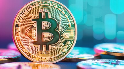 Vibrant Bitcoin Artwork, a dynamic representation of cryptocurrency featuring bold colors and abstract patterns, symbolizing the energy and innovation of digital finance.