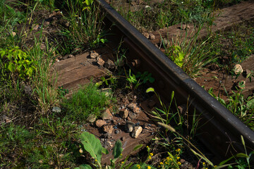 Old, abandoned rails. Old sleepers. Rotten sleepers