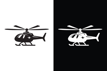 Helicopter icon with black and white background.