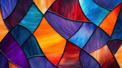 Fototapeta premium Vibrant Stained Glass Mosaic, a captivating arrangement of abstract shapes and rich colors, showcasing the dynamic interplay of light for inspiring creative projects.