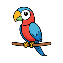 colorful parrots on a branch vector, isolated on white background, parrots vector, vector style