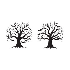 Halloween tree silhouette vector, isolated on white background, black and white silhouette vector and illustration, Halloween tree silhouette, silhouette style