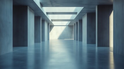 Modern Minimalist Architectural Interior with Natural Light and Concrete Columns