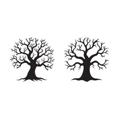 Halloween tree silhouette vector, isolated on white background, black and white silhouette vector and illustration, Halloween tree silhouette, silhouette style