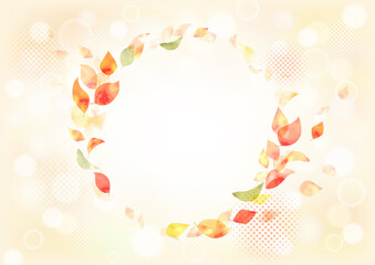 水彩　色とりどり風で舞い散る秋の紅葉フレーム　背景あり