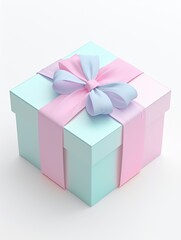 Obraz premium Isolated on white background, a 3D render of a pastel-colored gift box with a ribbon and bow, more clarity with clear light and sharp focus.