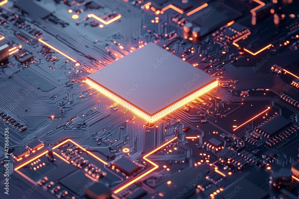 Poster an ai circuit board. a circuit board for a central computer processor. a motherboard digital chip. a