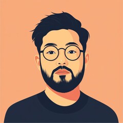 Minimalist design of Asian Hipster Portrait with Beard and Glasses