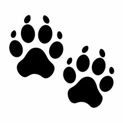 black footprints left on a white background by an animal lion or dog