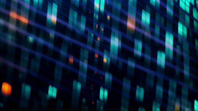 loop animation with neon futuristic template footage can be used for communication technology, internet neural network, data transfer encryption, glowing fiber optic link, quantum computing, global ai