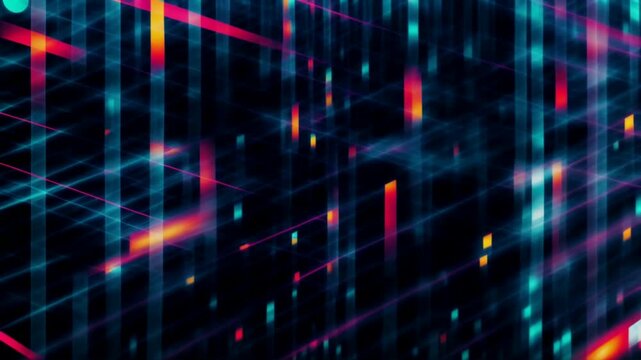loop animation with neon futuristic template footage can be used for communication technology, internet neural network, data transfer encryption, glowing fiber optic link, quantum computing, global ai