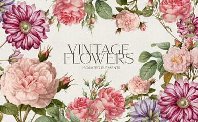 beautiful collage composition with vintage flowers