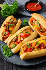 zesty sausage, pepper, mushroom and onion hoagies