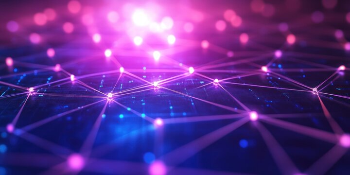 Abstract connection background with overlapping network patterns and a digital grid.