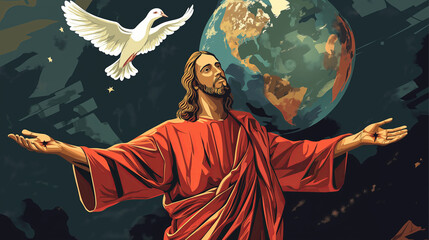 Fototapeta premium Holy Spirit Descending on Jesus..