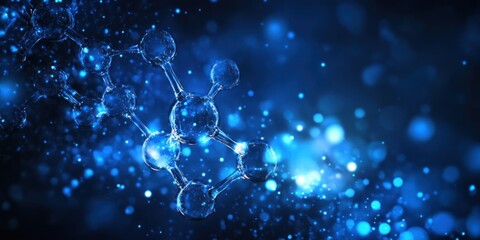 High-tech science background with abstract molecular structures and glowing data points.