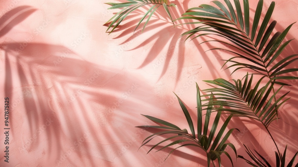 Poster a pink background with a palm tree in the foreground
