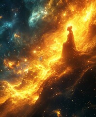 Goddess Woman in Vibrant Space Galaxy, Celestial and Cosmic Fantasy, Stars and Nebula, Artistic Portrait of Divine Figure, new beautiful stock image illustration AI