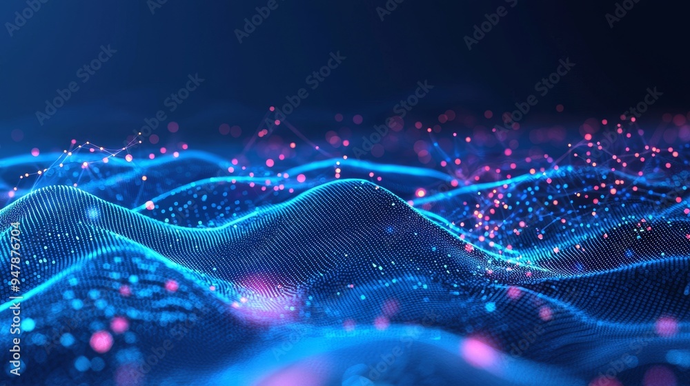 Poster cyber big data flows. blockchain data fields. network lines connecting streams. concept of ai techno