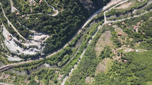 Amazing Aerial view of iskar gorge near village of Bov, Balkan Mountains, Bulgaria
