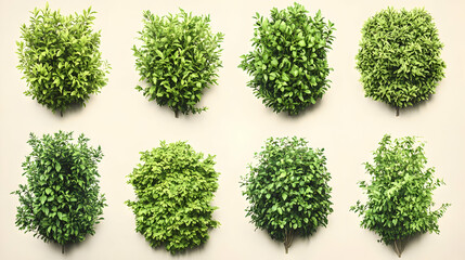 Green Bush Collection Isolated on White Background