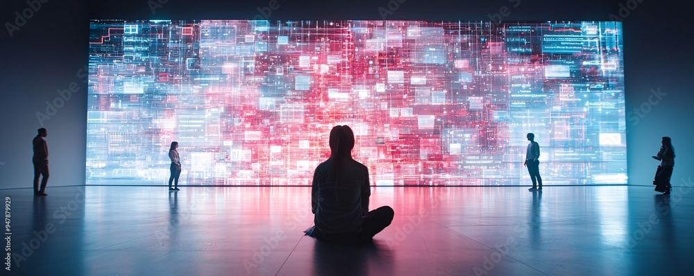 Poster an ai-powered digital art installation changes in real-time as viewers interact with it, with surrou