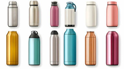 Obraz premium Set of Colorful Thermos Bottles for Hot and Cold Drinks