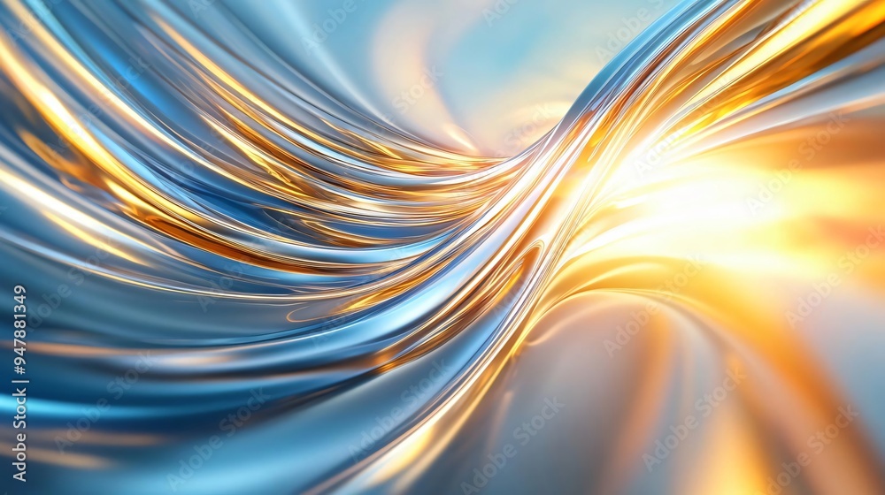 Poster a dynamic wave of metallic hues reflecting light, creating a mesmerizing and abstract visual experie