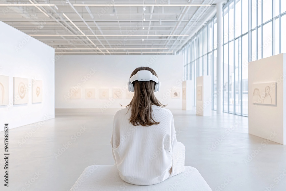 Poster a gallery featuring ai-generated art, where visitors interact with the pieces using augmented realit