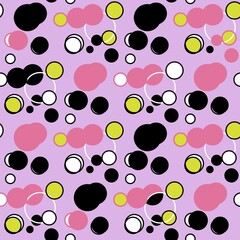 Beautiful seamless pattern with many colorful circle on the pink background for card , papers, fabric or branding.