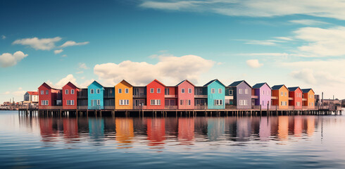 Serene Lakeside Wooden Houses in Moody Weather