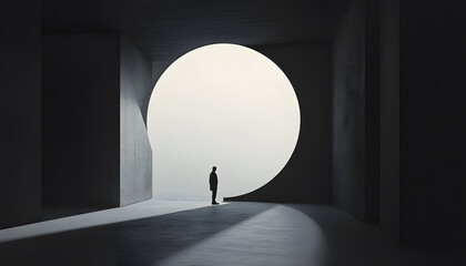 Obraz premium A large, empty space with a small, centered element, like a dot, circle, or tiny icon, emphasizing simplicity